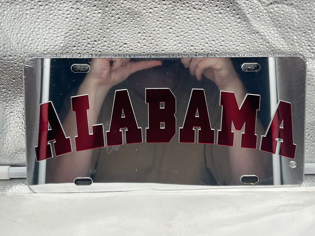Alabama Crimson Tide NCAA Silver Mirrored Laser Cut License Plate Craftique - Casey's Sports Store