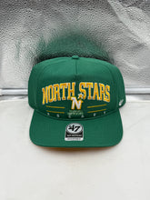 Load image into Gallery viewer, Minnesota North Stars NHL &#39;47 Throwback Green Hitch Adjustable Snapback Hat, perfect for showing team pride with a vintage twist.
