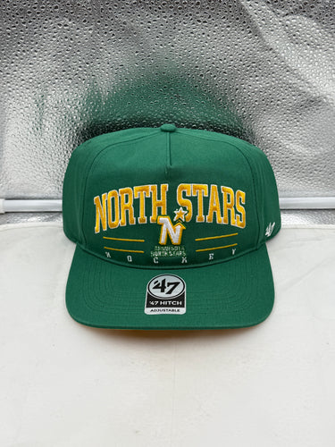 Minnesota North Stars NHL '47 Throwback Green Hitch Adjustable Snapback Hat, perfect for showing team pride with a vintage twist.