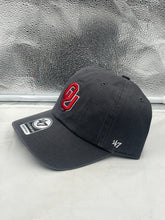 Load image into Gallery viewer, Oklahoma Sooners NCAA &#39;47 Brand Gray Clean Up Adjustable Strapback Hat displayed from the front, showcasing the iconic team logo and stylish design.
