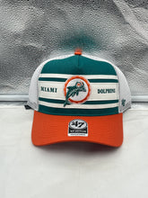 Load image into Gallery viewer, Miami Dolphins NFL &#39;47 Throwback Teal TT Hitch Mesh Snapback Adjustable Hat front view showcasing vibrant teal color and throwback design.
