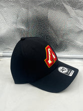 Load image into Gallery viewer, Atlanta Flames NHL &#39;47 Brand Throwback Black MVP Adjustable Hat showcasing the classic logo design and stylish fit for hockey fans.

