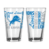 Detroit Lions NFL Pack of 2 16oz Spirit Pint Glass from Logo Brands showcasing the iconic team logo, perfect for any dedicated fan seeking stylish drinkware for game day or home use, ideal as a Detroit Lions glass for hot and cold beverages.
