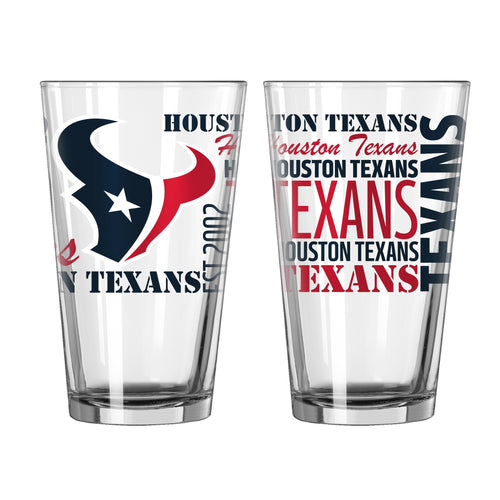 Houston Texans NFL Pack of 2 16oz Spirit Pint Glass showcasing the team's logo, perfect for fans looking for a stylish Houston Texans glass to enjoy their beverages during games.