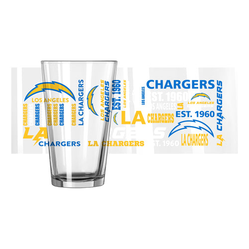 Los Angeles Chargers NFL Pack of 2 16oz Pint Glass Logo Brands showcasing the vibrant team logo, perfect for game day gatherings and elevating your home bar.