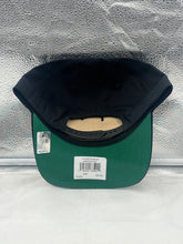 Load image into Gallery viewer, Side view of the Anaheim Ducks NHL &#39;47 Brand Throwback Black Hitch Adjustable Snapback Hat highlighting the snapback adjustable strap.
