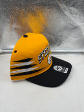 Load image into Gallery viewer, Pittsburgh Steelers NFL '47 Brand Yellow Diamond Hitch Snapback Adjustable Hat styled with team colors and jersey, demonstrating a complete fan look for tailgating and watch parties.
