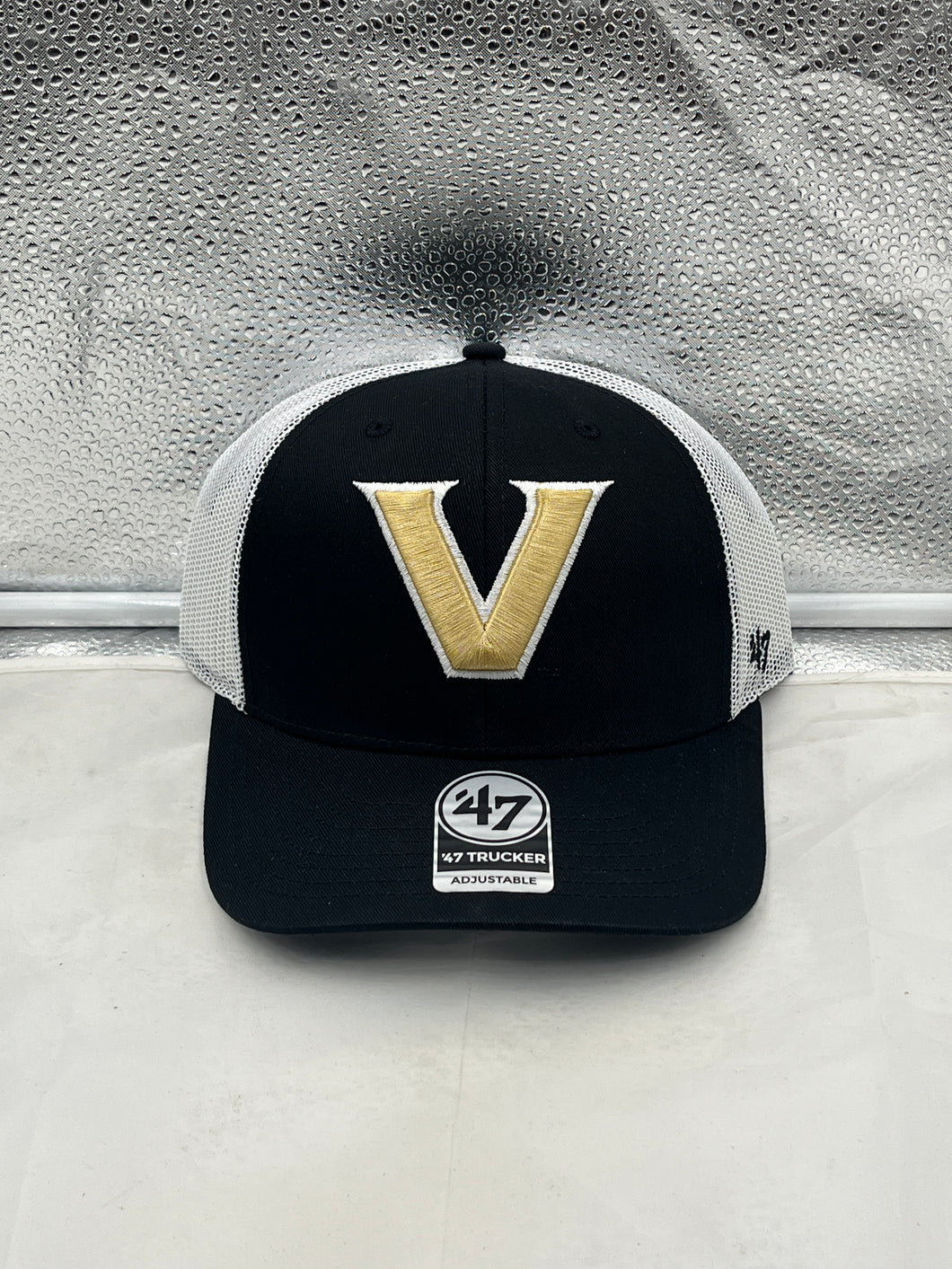 Vanderbilt Commodores NCAA '47 Brand Black Trucker Mesh Adjustable Snapback Hat showcasing team spirit with a stylish design, perfect for game day and outdoor activities.