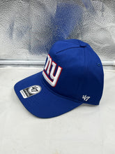 Load image into Gallery viewer, New York Giants NFL &#39;47 Brand Blue Hitch Snapback Adjustable Hat featuring the team logo and a flat brim design for stylish game day wear.
