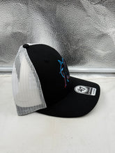 Load image into Gallery viewer, Classic trucker design of the Miami Marlins hat in sleek black color.
