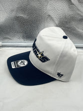 Load image into Gallery viewer, Close-up view of the Houston Astros MLB &#39;47 Brand White TT Script Hitch Adjustable Snapback Hat highlighting the adjustable snapback feature and logo detail.
