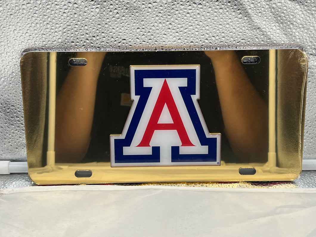 Arizona Wildcats NCAA Gold Mirrored Laser Cut License Plate Craftique