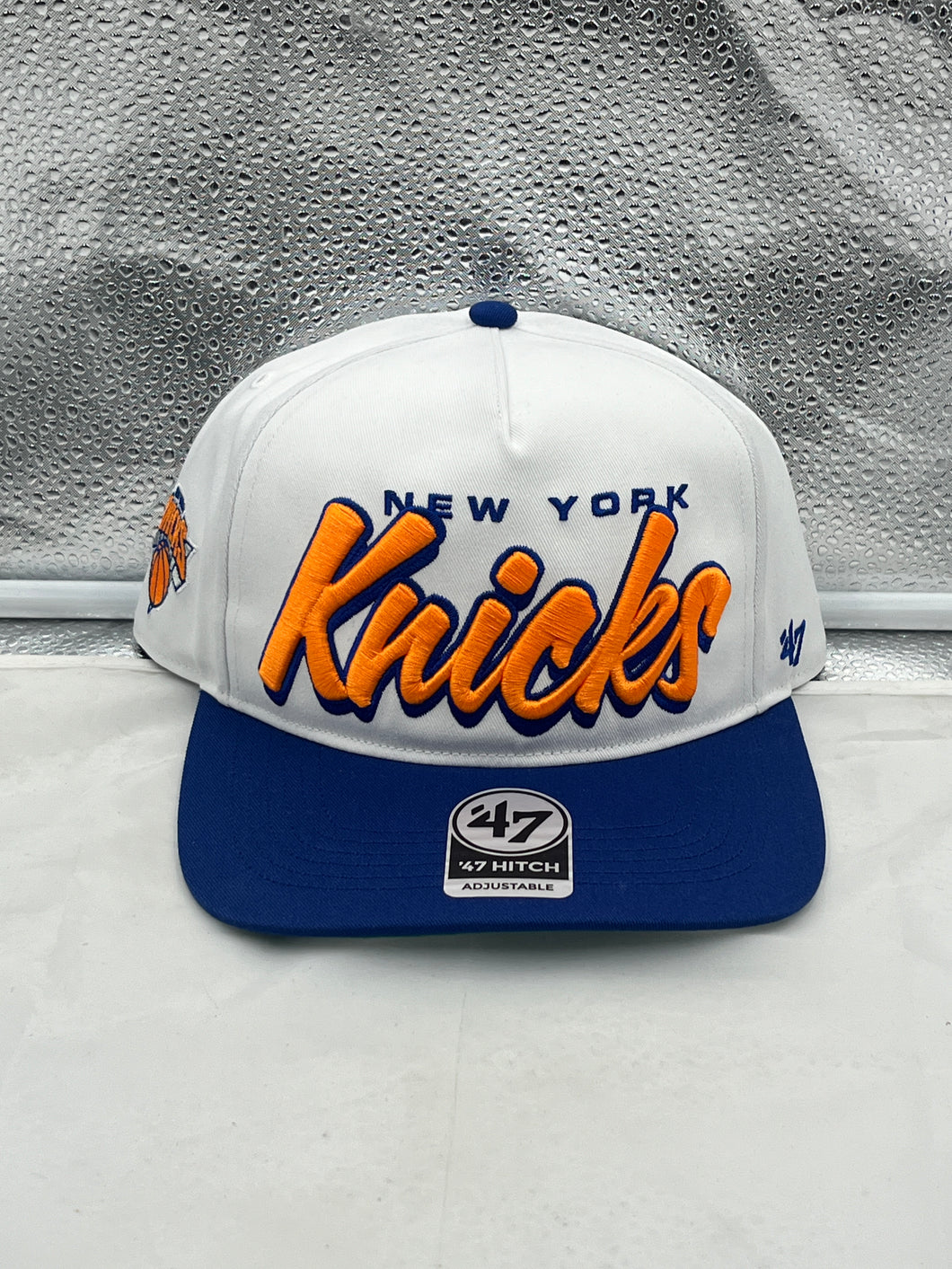 New York Knicks NBA '47 Brand White TT Script Hitch Adjustable Snapback Hat