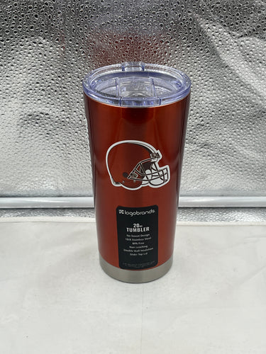 Cleveland Browns NFL 20oz Tumbler Cup Mug from Boelter Brands, showcasing the iconic Cleveland Browns logo and featuring double-wall insulation to keep drinks hot or cold.
