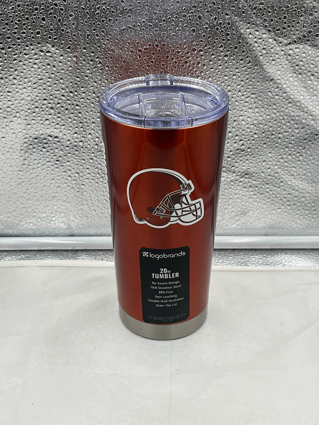 Cleveland Browns NFL 20oz Tumbler Cup Mug from Boelter Brands, showcasing the iconic Cleveland Browns logo and featuring double-wall insulation to keep drinks hot or cold.