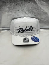 Load image into Gallery viewer, Ole Miss Rebels NCAA &#39;47 Brand White Hitch Script Rope Adjustable Snapback Hat showcasing team spirit with classic rope detail, perfect for dedicated fans.
