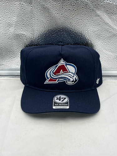 Colorado Avalanche NHL '47 Brand Navy Blue Hitch Adjustable Snapback Hat showcasing the team's logo, perfect for hockey fans.