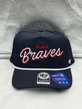 Load image into Gallery viewer, Atlanta Braves MLB &#39;47 Brand Navy Script Hitch Rope Adjustable Snapback Hat - Casey&#39;s Sports Store
