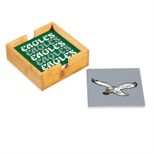 Load image into Gallery viewer, Close-up view of Philadelphia Eagles NFL Throwback Coasters, featuring durable ceramic material and vibrant team colors for avid fans.

