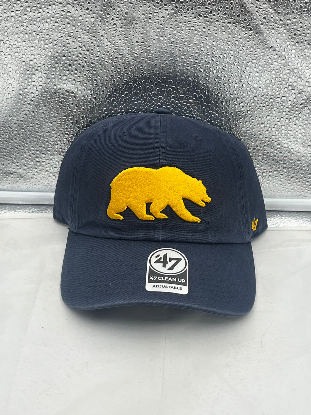 California Golden Bears NCAA '47 Brand Blue Clean Up Adjustable Strapback Hat, featuring a comfortable fit and stylish design, perfect for showing team spirit at games or casual outings.