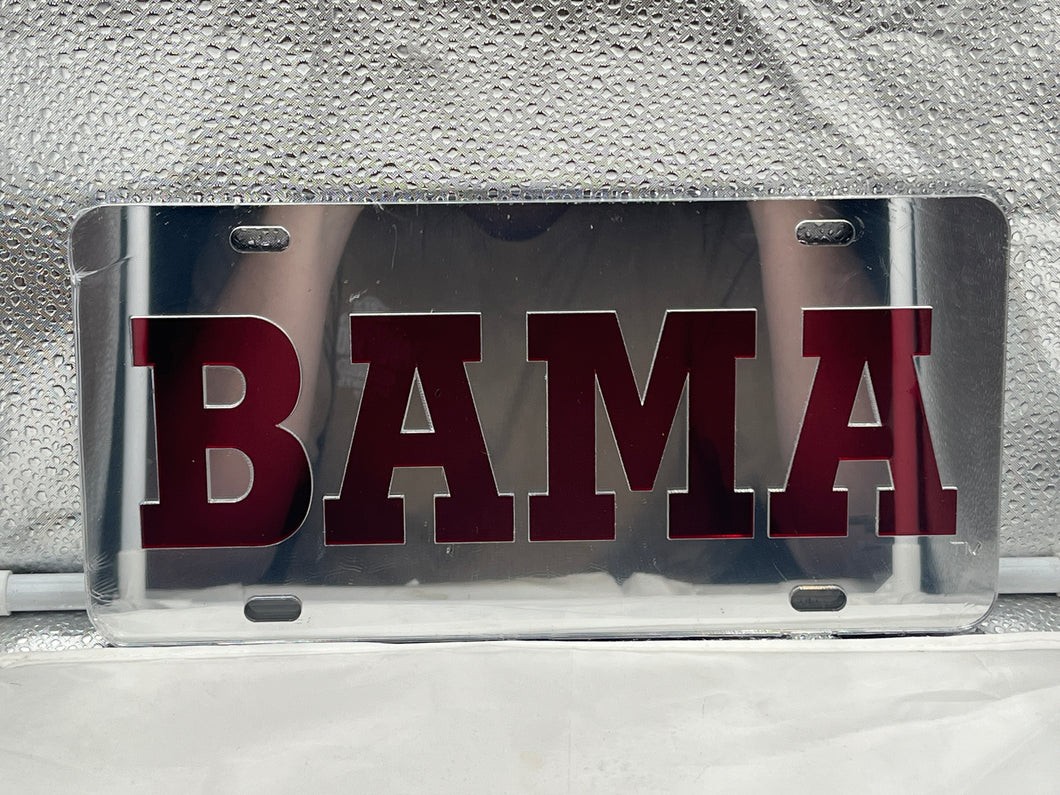 Alabama Crimson Tide NCAA Silver Mirrored Laser Cut License Plate Craftique - Casey's Sports Store