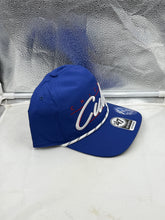 Load image into Gallery viewer, Side view of the Chicago Cubs MLB &#39;47 Brand Blue Script Hitch Rope Adjustable Snapback Hat featuring the adjustable snapback closure for a customizable fit.
