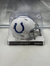Load image into Gallery viewer, Detailed view of the Indianapolis Colts NFL Riddell Speed White Mini Helmet showcasing the team&#39;s iconic logo.
