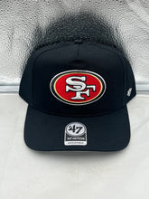 Load image into Gallery viewer, San Francisco 49ers NFL &#39;47 Brand Black Hitch Snapback Adjustable Hat showcasing the bold team logo.
