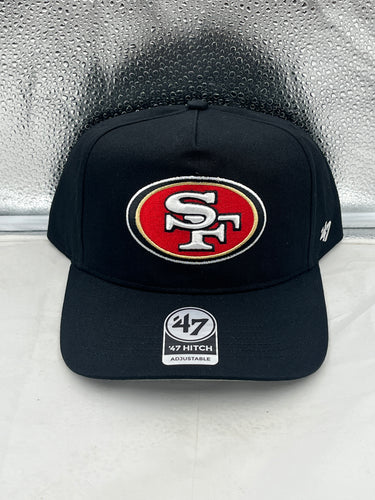 San Francisco 49ers NFL '47 Brand Black Hitch Snapback Adjustable Hat showcasing the bold team logo.