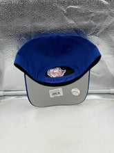 Load image into Gallery viewer, Close-up view of the Texas Rangers MLB &#39;47 Brand Throwback Blue Hitch Hat, highlighting the vibrant blue fabric and iconic Texas Rangers design.
