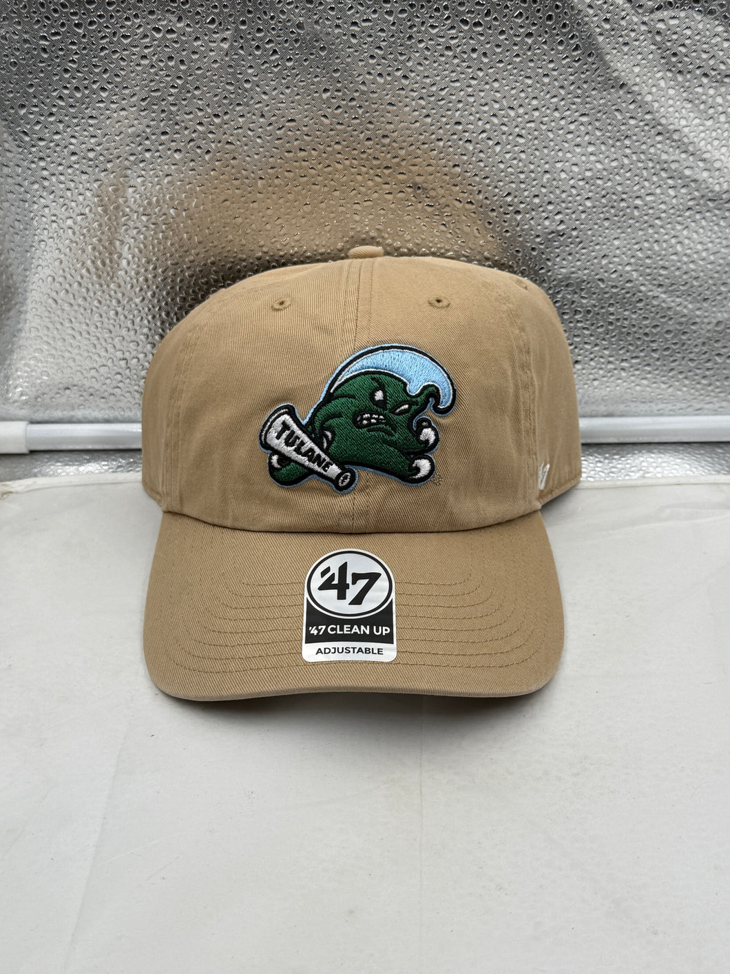 Tulane Green Wave NCAA '47 Brand Khaki Clean Up Adjustable Strapback Hat showcasing its minimalist design and adjustable strapback, perfect for Tulane fans.