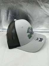 Load image into Gallery viewer, Side view of the Notre Dame Fighting Irish NCAA &#39;47 Brand Gray Adjustable Trucker Snapback Hat featuring the breathable mesh back.
