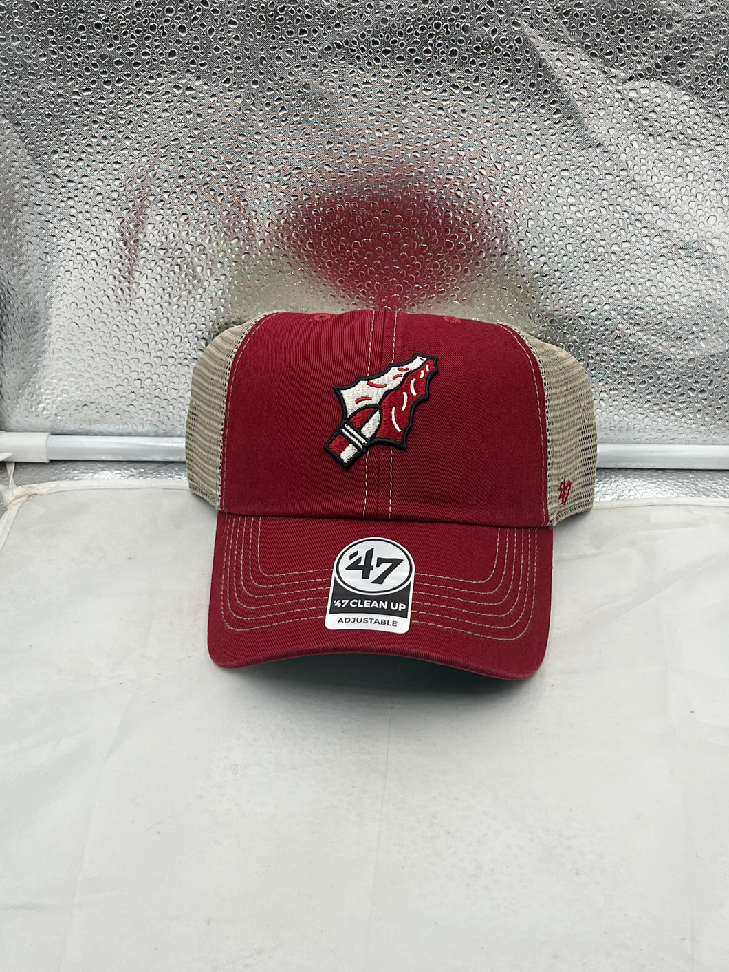 Florida State Seminoles FSU NCAA '47 Brand Red Mesh Clean Up Adjustable Hat showcasing vibrant red color and breathable mesh back for comfort and style, perfect for fans supporting Florida State.