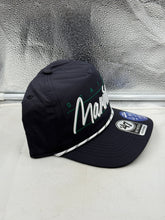 Load image into Gallery viewer, Back view of Seattle Mariners MLB &#39;47 Brand Navy Script Hitch Rope Adjustable Snapback Hat demonstrating its adjustable snapback feature for comfort, perfect for wearing as a Seattle Mariners hat.
