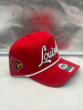 Load image into Gallery viewer, Louisville Cardinals NCAA &#39;47 Brand Red Script Hitch Adjustable Snapback Hat seen on a fan at a game, displaying team spirit.
