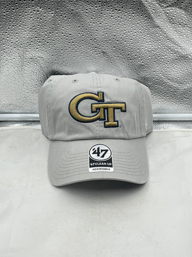 Georgia Tech Yellow Jackets NCAA '47 Brand Gray Clean Up Adjustable Hat showcasing stylish gray design with iconic team logo, perfect for fans and everyday casual wear.