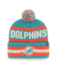 Load image into Gallery viewer, Miami Dolphins NFL '47 Brand Winter Beanie Knit Ski Cap Hat, featuring the Miami Dolphins logo, perfect for winter sports and team pride.
