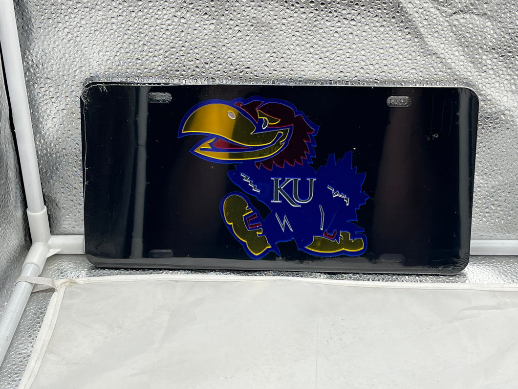 Kansas Jayhawks NCAA Black Mirrored Laser Cut License Plate Craftique