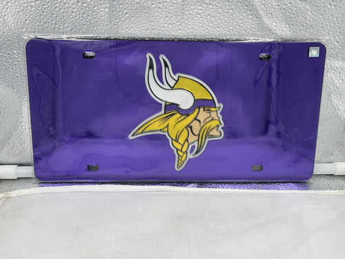 Minnesota Vikings NFL Purple Reflective Lasercut License Plate Wincraft showcasing vibrant purple color and precision lasercut design, ideal for car enthusiasts and dedicated Vikings fans.