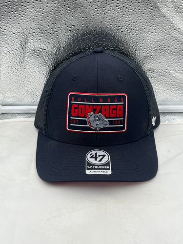 Gonzaga Bulldogs NCAA '47 Brand Navy Blue Trucker Mesh Adjustable Hat showcasing the bold team logo on the front, perfect for dedicated fans.