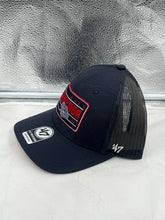 Load image into Gallery viewer, Close-up view of Gonzaga Bulldogs NCAA &#39;47 Brand Navy Blue Trucker Mesh Adjustable Hat, highlighting its breathable mesh design and adjustable snapback closure.
