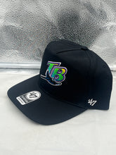 Load image into Gallery viewer, Tampa Bay Rays MLB &#39;47 Brand Throwback Black Hitch Adjustable Snapback Hat
