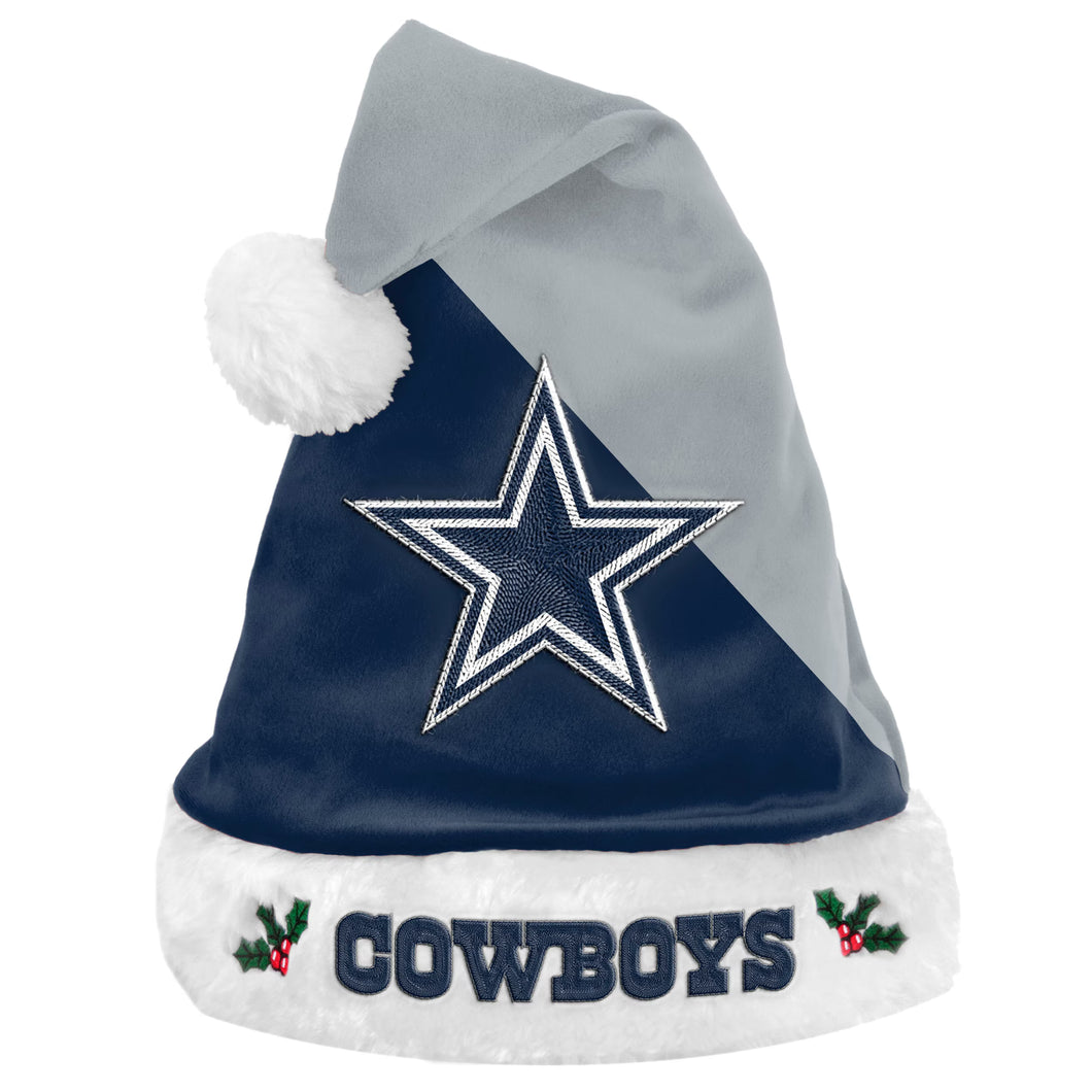 Dallas Cowboys NFL Blue Santa Hat from Forever Collectibles, perfect for showing team spirit during the holiday season.