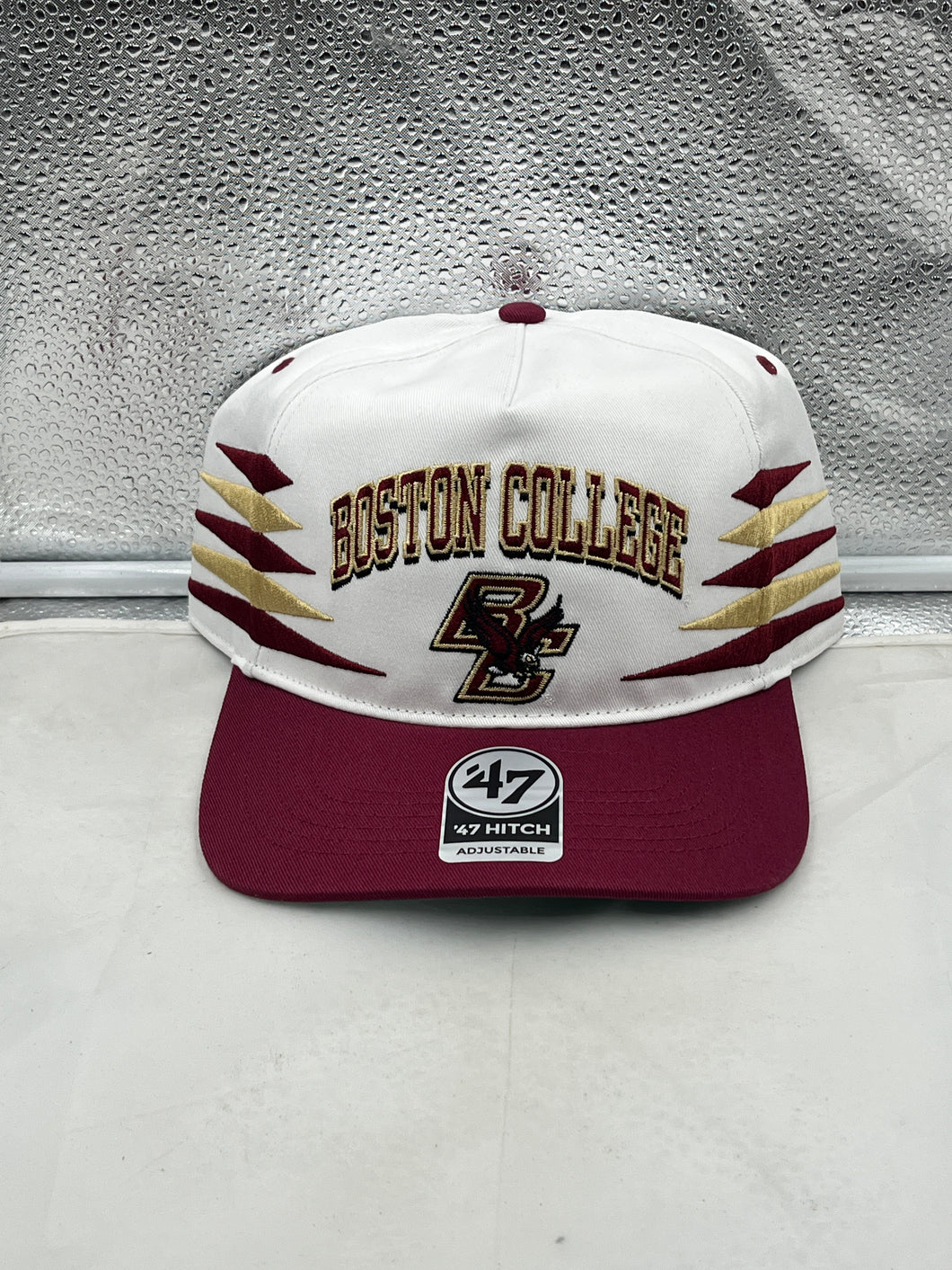 Boston College Eagles NCAA '47 Brand White Diamond Hitch Snapback Adjustable Hat featuring a stylish design and adjustable fit for fans of Boston College.