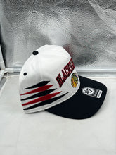 Load image into Gallery viewer, Chicago Blackhawks NHL &#39;47 Brand White Diamond Hitch Adjustable Snapback Hat back view with adjustable strap.
