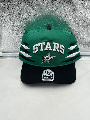 Dallas Stars NHL '47 Brand Green Diamond Hitch Adjustable Snapback Hat featuring a stylish green design and adjustable fit for hockey fans.