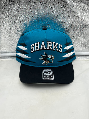 San Jose Sharks NHL '47 Brand Teal Diamond Hitch Adjustable Snapback Hat showcasing a stylish teal color and adjustable snapback design for hockey fans.