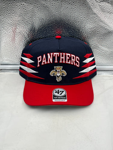 Florida Panthers NHL '47 Brand Navy Diamond Hitch Adjustable Snapback Hat showcasing the team's logo and design details in navy blue.