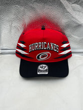Load image into Gallery viewer, Carolina Hurricanes NHL &#39;47 Brand Red Diamond Hitch Adjustable Snapback Hat in vibrant red color, showcasing team logo and stylish snapback design.

