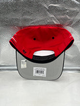 Load image into Gallery viewer, Carolina Hurricanes NHL &#39;47 Brand Red Diamond Hitch Adjustable Snapback Hat - side view highlighting the shape and design.
